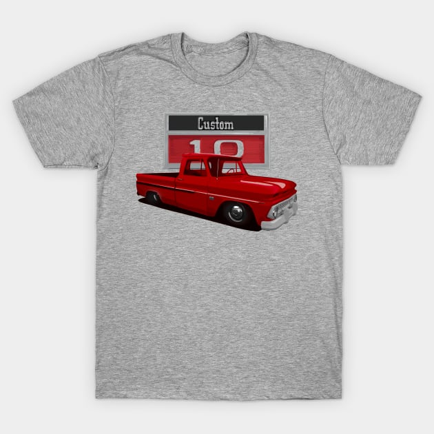 1966 Slammed Red Chevy C10 Truck T-Shirt by hotroddude